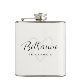 Beige Minimalist Bridesmaid Flask Gift