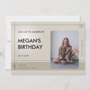 Beige Minimalist Casual photo birthday Invitation