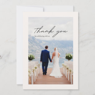 Beige minimalist flower Thank you wedding Card