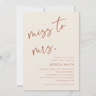 Beige Minimalist Miss to Mrs. Bridal Shower Invitation