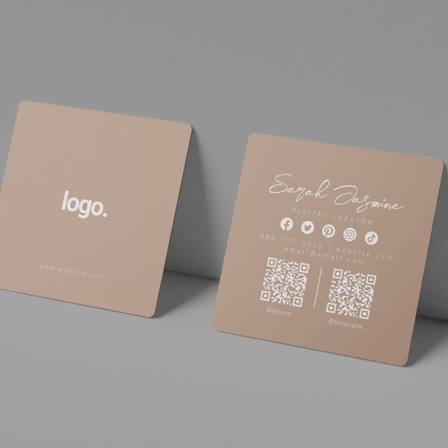Beige Minimalist Modern Influencer Scannable Square Business Card (Creator Uploaded)