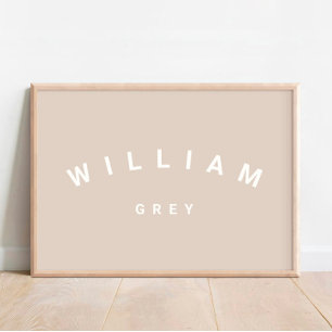 Beige Minimalist Name Nursery Decor Poster