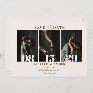 Beige minimalist photo collage wedding save the date