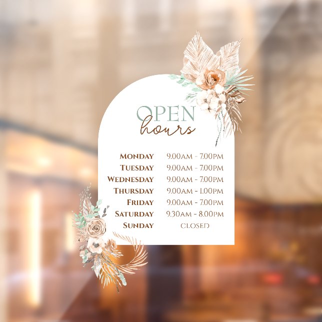 Beige Mint Roses and Arch Open Hours Window Cling (Sheet 2)