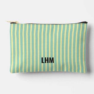 Beige Mint Stripe Vintage Design Name Stylish Accessory Pouch
