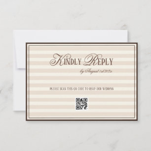 Beige Mocca Striped Old Money Wedding QR code RSVP Card