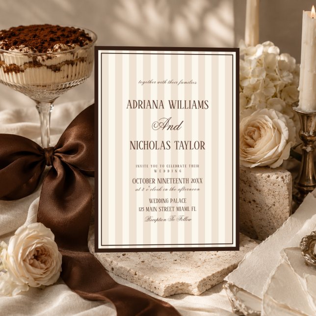 Beige Mocca Stripes Wedding Invitation (Creator Uploaded)