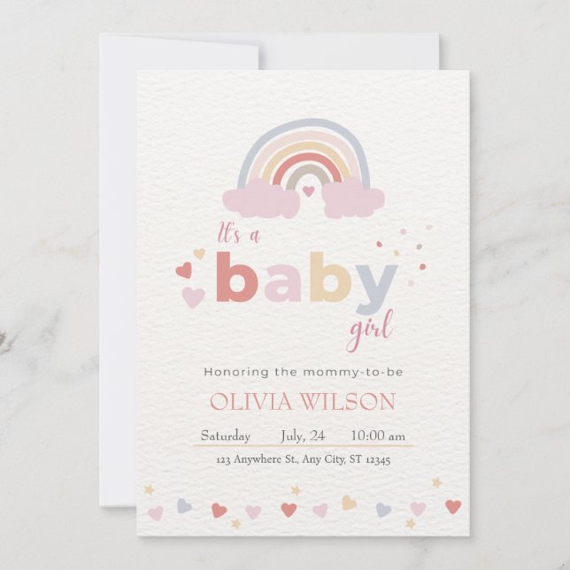 Beige Modern Cute Rainbow Baby Shower Invitation (Front)