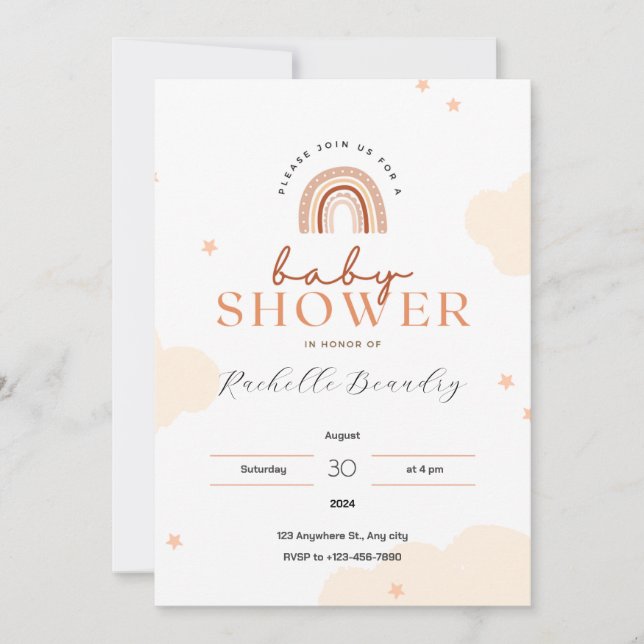 Beige Modern Cute Rainbow Baby Shower Invitation (Front)