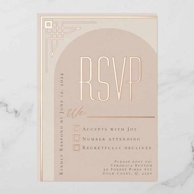 Beige Modern Deco Arch RSVP  (Front)