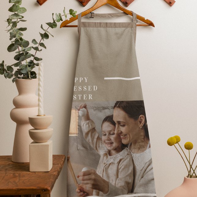 Beige Modern Family Photo | Happy Blessed Easter Apron (Creator Uploaded)