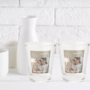 Beige Modern Family Photo Happy Blessed Easter Shot Glass