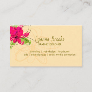 Beige Modern Floral Graphic Designer Business Card