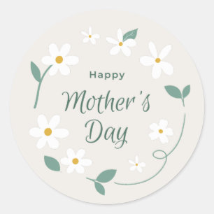 Beige Modern Floral Happy Mother's Day Classic Round Sticker