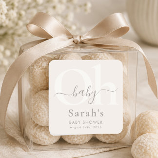 Beige Modern Gender Neutral Oh Baby Shower Square Sticker