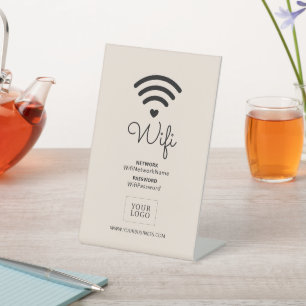 Beige Modern Heart Business Wifi Password Sign