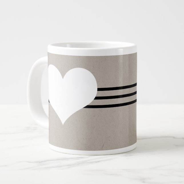 Beige Modern Heart Jumbo Mug (Front Left)