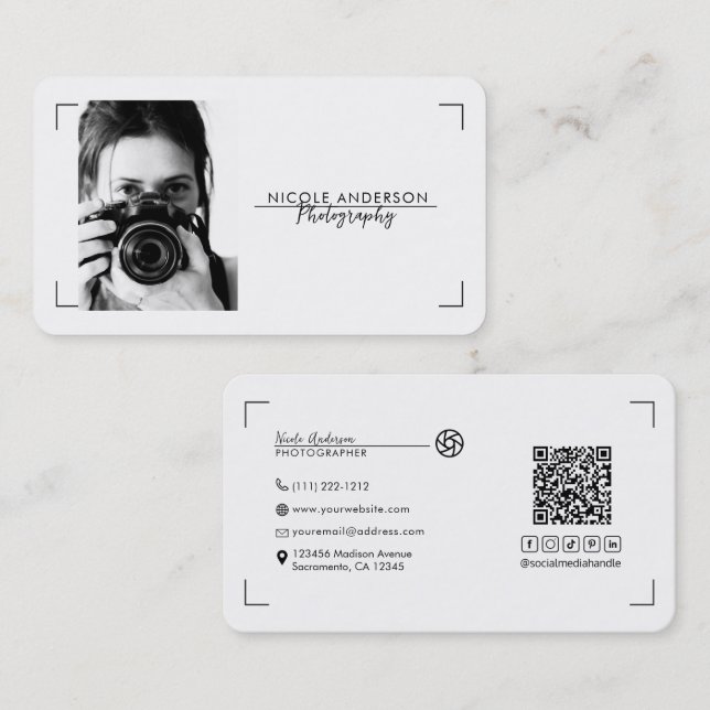 Beige Modern Minimal Clean Logo Photography Photo Business Card (Front/Back)