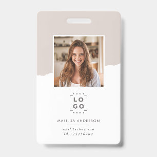 Beige modern minimal photo abstract ID badge