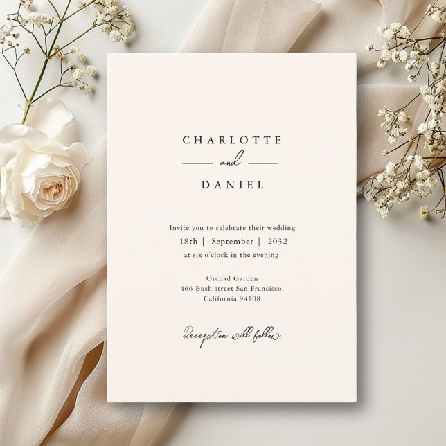 Beige, modern, minimal, typography wedding  invitation (Minimal, modern, typography, wedding invitation. Print and download.)