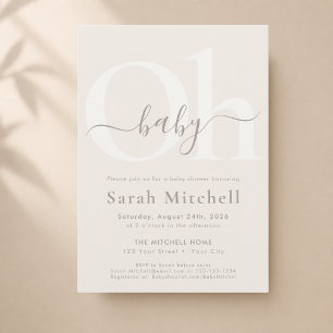 Beige Modern Minimalist Chic Oh Baby Shower Invitation