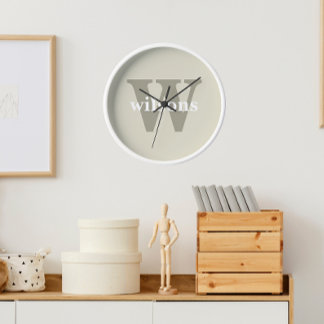 Beige Modern Minimalist Initial and Name Clock