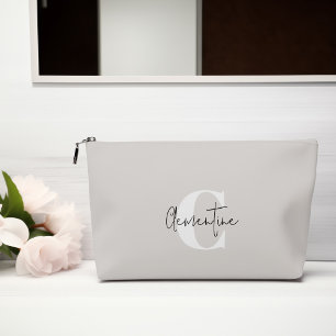 Beige Modern Minimalist Monogrammed Accessory Pouch