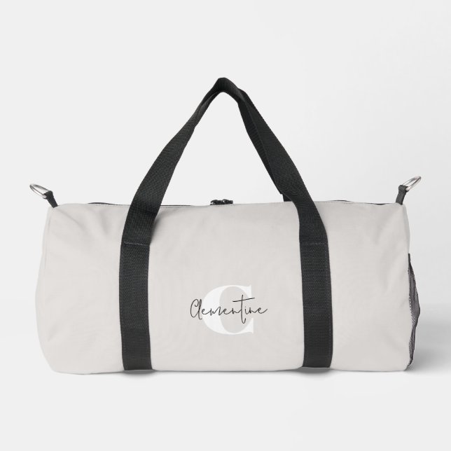 Beige Modern Minimalist Monogrammed Duffle Bag (Front)