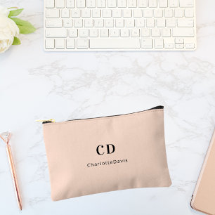 Beige modern monogram initials name accessory pouch