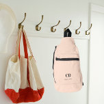 Beige modern monogram initials name sling bag<br><div class="desc">Beige background,  black text. Personalise and add your monogram initials and full name.</div>