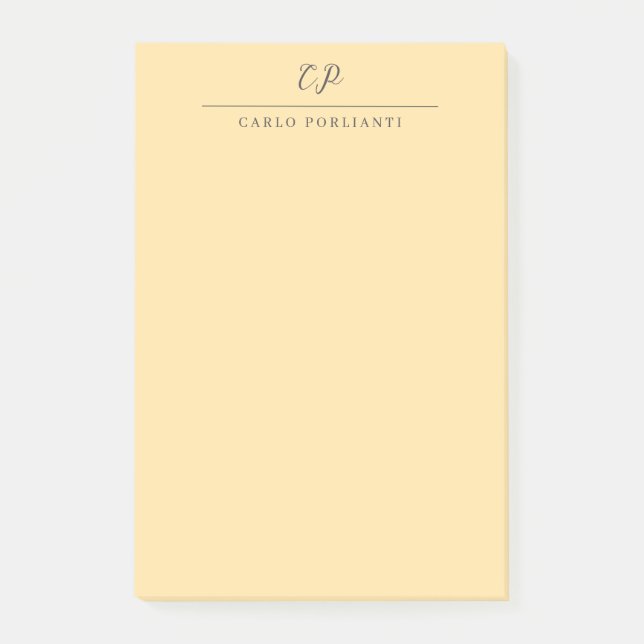 Beige Modern Monogrammed Calligraphy Plain Name Post-it Notes (Front)
