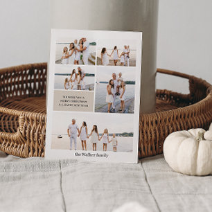 Beige Modern Neutral 5 Photo Elegant Holiday Card