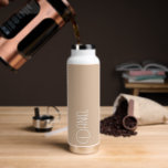 Beige Modern Typography Personalised Water Bottle<br><div class="desc">Trendy, vacuum insulated water bottle that features personalised name in white, modern typography on a trendy, beige colour background. Personalise bottle by editing name and replacing name with your own as desired. Perfect for a birthday gift, wedding groomsman gift, etc. Select your water bottle style. Select your water bottle style....</div>