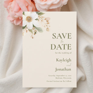 Beige Modern Watercolor Floral Wedding Save The Date