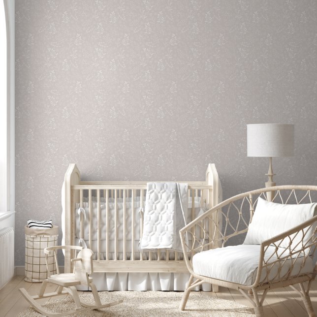 Beige Monochromatic Doodle Flower Wallpaper (Kids)