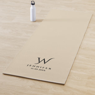 Beige Monogram and Name Yoga Mat