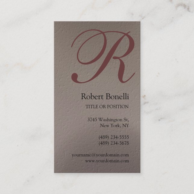 Beige Monogram Business Card (Front)