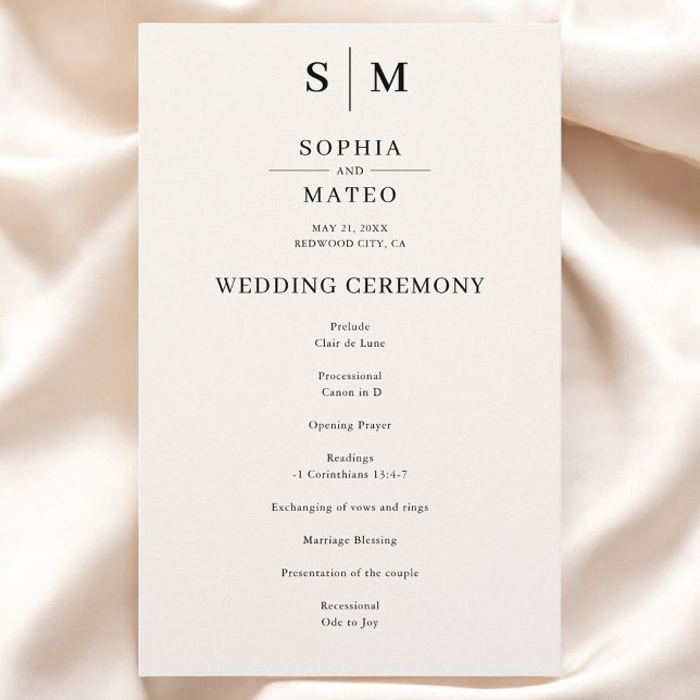 Beige Monogram Classic Wedding Program (Creator Uploaded)