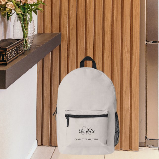 Beige monogram initials name modern printed backpack (Creator Uploaded)
