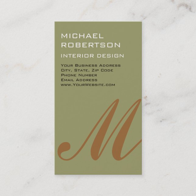 Beige Monogram Interior Designer Business Card (Front)
