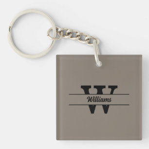 Beige Monogram Personalised Family Name Key Ring