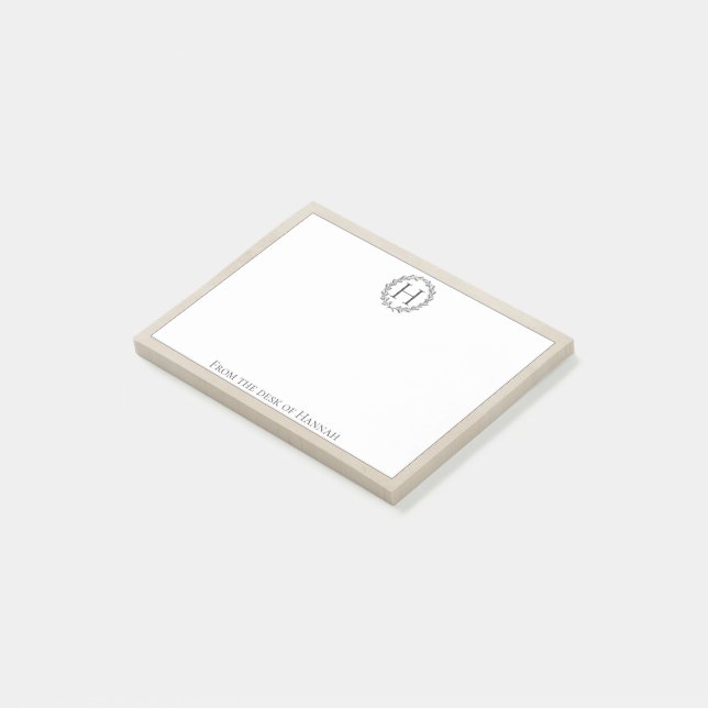 Beige Monogram Wreath Post-it Notes (Angled)