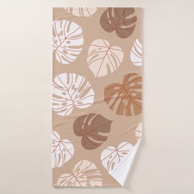 Beige monstera leaves seamless pattern. Trendy han Bath Towel (Bath Towel)