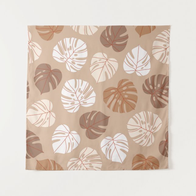 Beige monstera leaves seamless pattern. Trendy han Tapestry (Front)