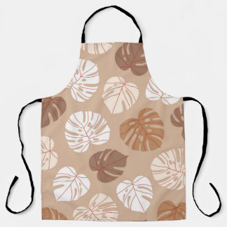 Beige Monstera Leaves: Trendy Hand-Drawn Pattern Apron