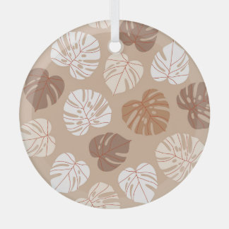 Beige Monstera Leaves: Trendy Hand-Drawn Pattern Glass Tree Decoration