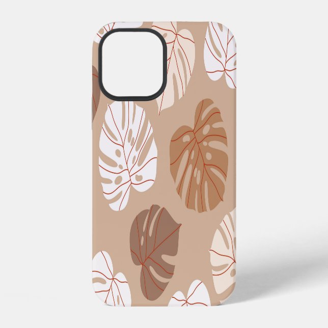 Beige Monstera Leaves: Trendy Hand-Drawn Pattern iPhone Case (Back)