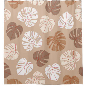 Beige Monstera Leaves: Trendy Hand-Drawn Pattern Shower Curtain