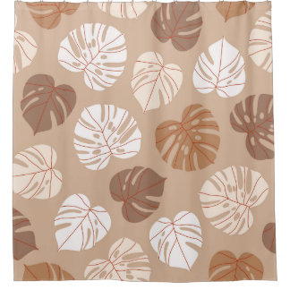 Beige Monstera Leaves: Trendy Hand-Drawn Pattern Shower Curtain