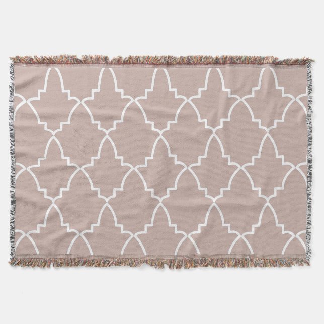 Beige Moroccan Lattice Pattern Throw Blanket (Front)